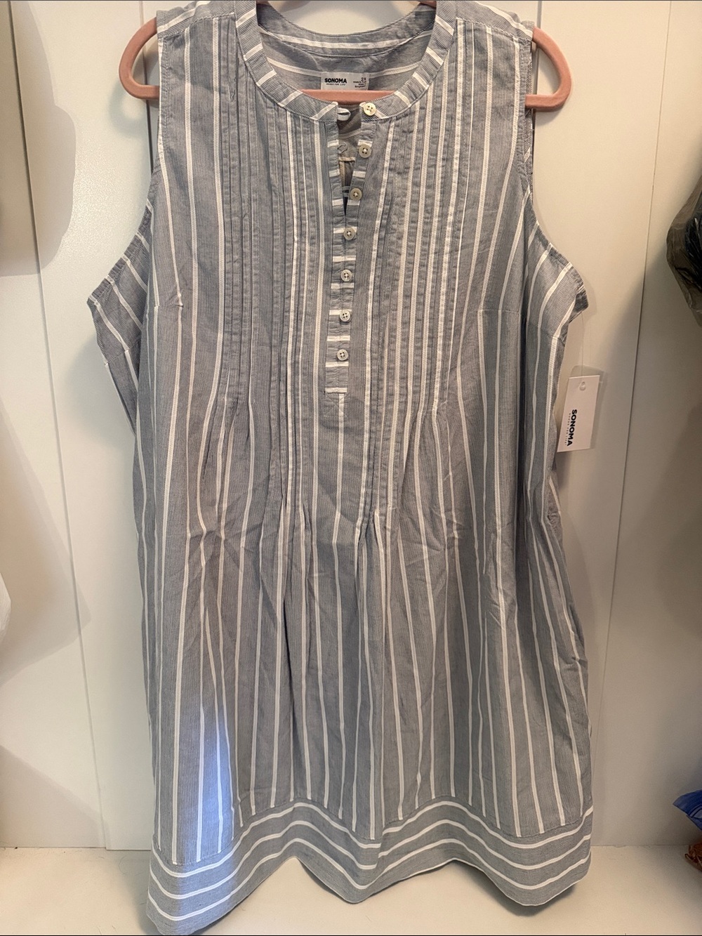 Sonoma Gray and White Striped Sleeveless Tunic Dress